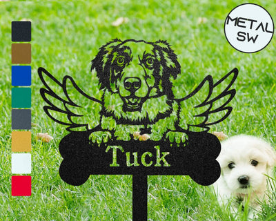 Custom Metal Aussie Sign Stakes Aussie Grave Marker Pet Pass Away Gift Family Dog Memorial Plaque Dog Angel Wings Lawnbackyard Ornament