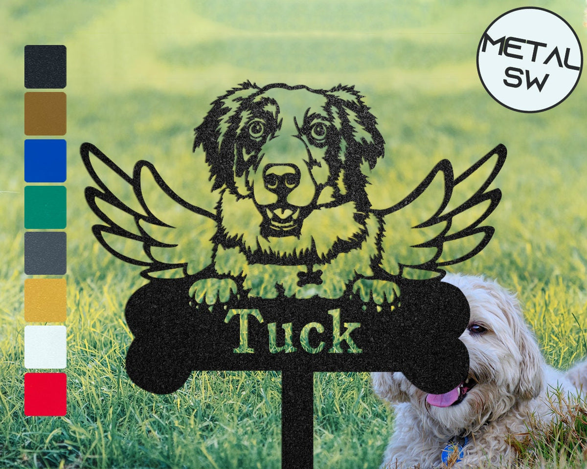 Custom Metal Aussie Sign Stakes Aussie Grave Marker Pet Pass Away Gift Family Dog Memorial Plaque Dog Angel Wings Lawnbackyard Ornament