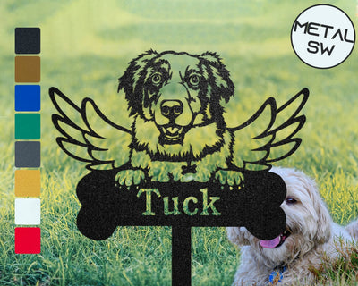 Custom Metal Aussie Sign Stakes Aussie Grave Marker Pet Pass Away Gift Family Dog Memorial Plaque Dog Angel Wings Lawnbackyard Ornament