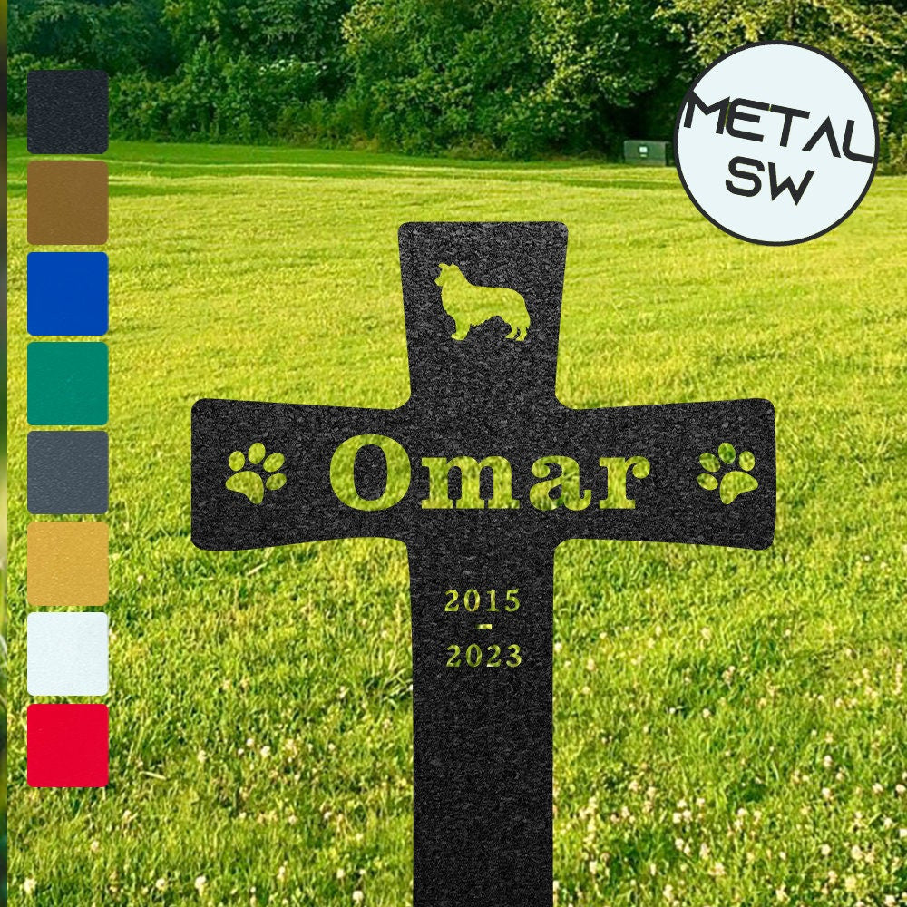 Metal Border Collie Grave Marker Personalized Cross Memorial Stakes Dog Memorial Plaques Pet Memorial Garden Cemetery Sign Dog Loss Gift