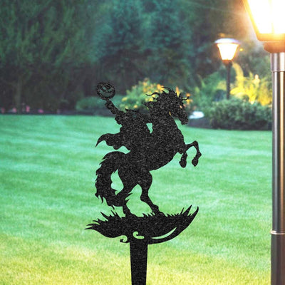 Halloween Garden Stake Headless Horseman Statue Stake Outdoor Halloween Decor Metal Pumpkin Yard Sign Halloween Garden Accessories