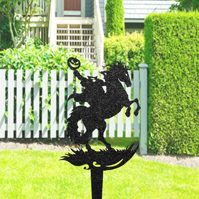 Halloween Garden Stake Headless Horseman Statue Stake Outdoor Halloween Decor Metal Pumpkin Yard Sign Halloween Garden Accessories