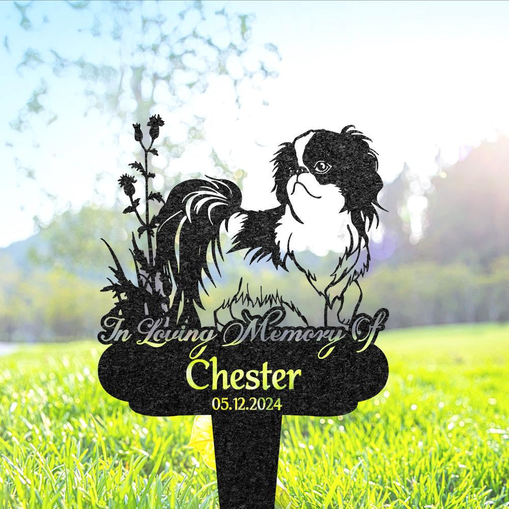 Personalized Japanese Chin Dog Grave Marker Custom Dog Memorial Metal Garden Sign Pet Tombstone Outdoor Yard Decor Pet Cemetery Marker