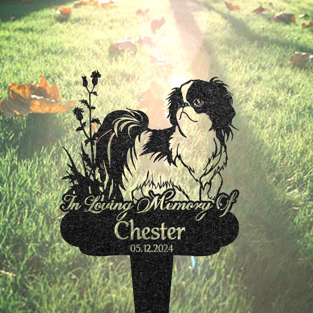 Personalized Japanese Chin Dog Grave Marker Custom Dog Memorial Metal Garden Sign Pet Tombstone Outdoor Yard Decor Pet Cemetery Marker