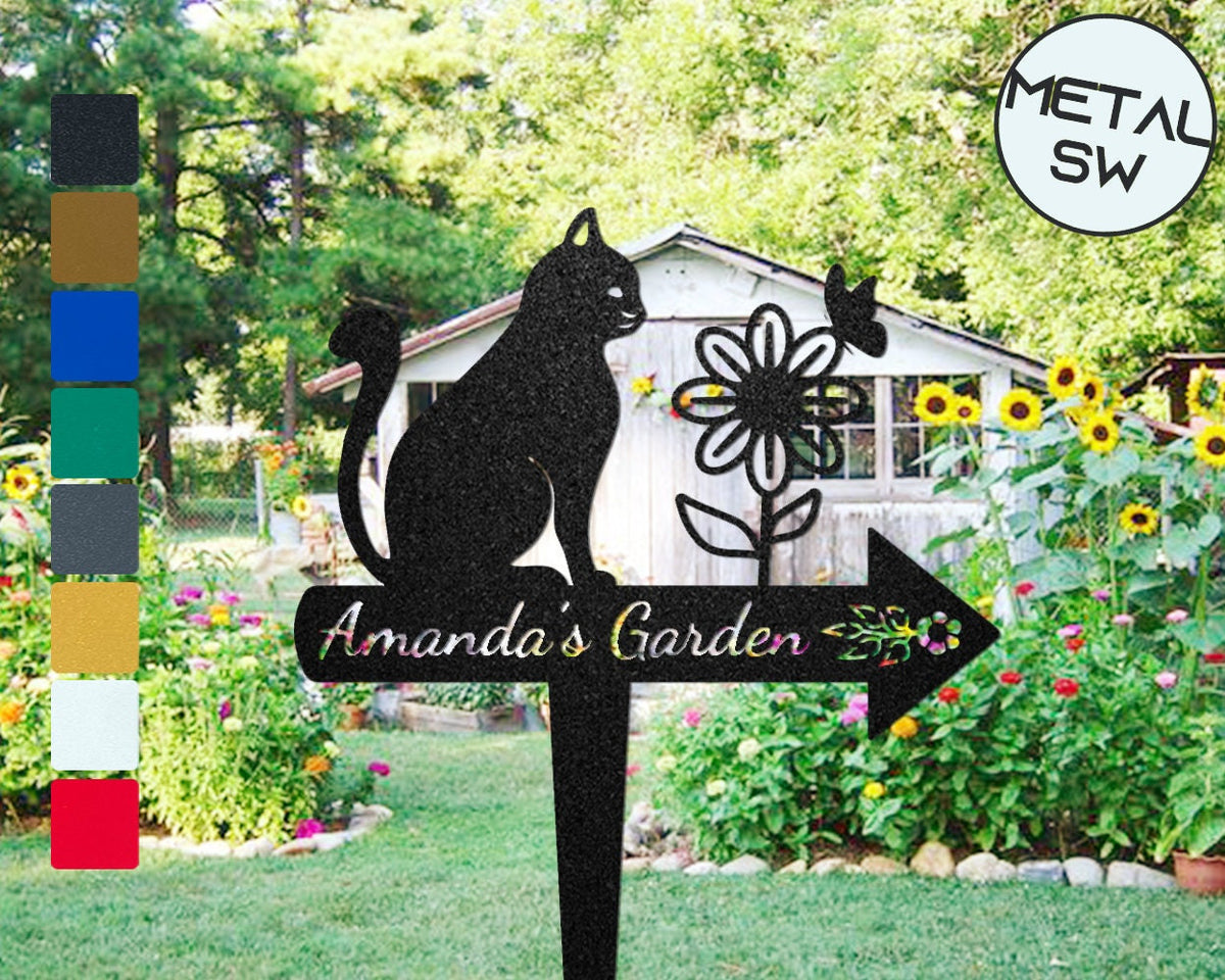 Custom Directional Signs Garden Markers With Cat And Flower Butterfly Garden Entrance Indicator Road Arrow Markers Lawn Sign Road Sign
