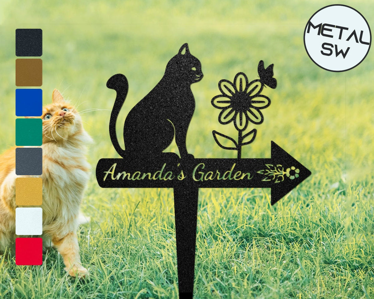 Custom Directional Signs Garden Markers With Cat And Flower Butterfly Garden Entrance Indicator Road Arrow Markers Lawn Sign Road Sign