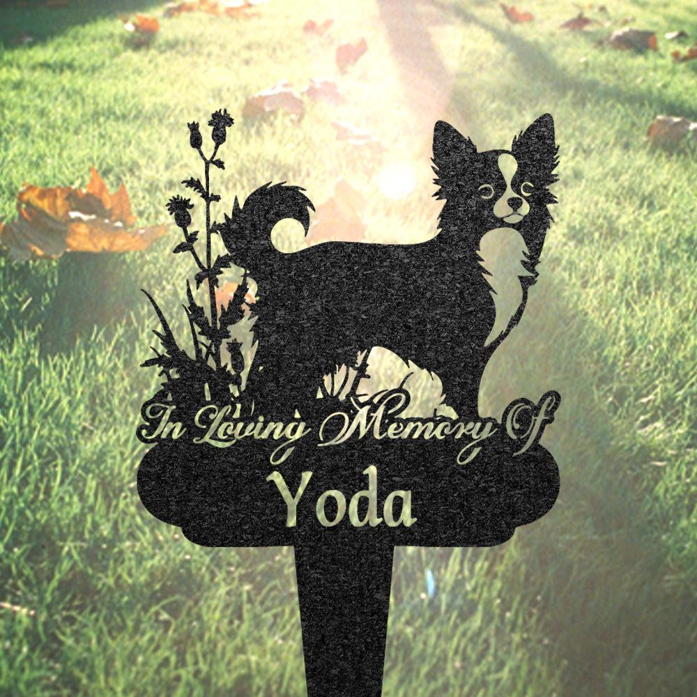 Custom Long Hair Chihuahua Memorial Burial Stake Metal Garden Sign Pet Loss Gift Yard Decor Pet Grave Marker Dog Lover Gift