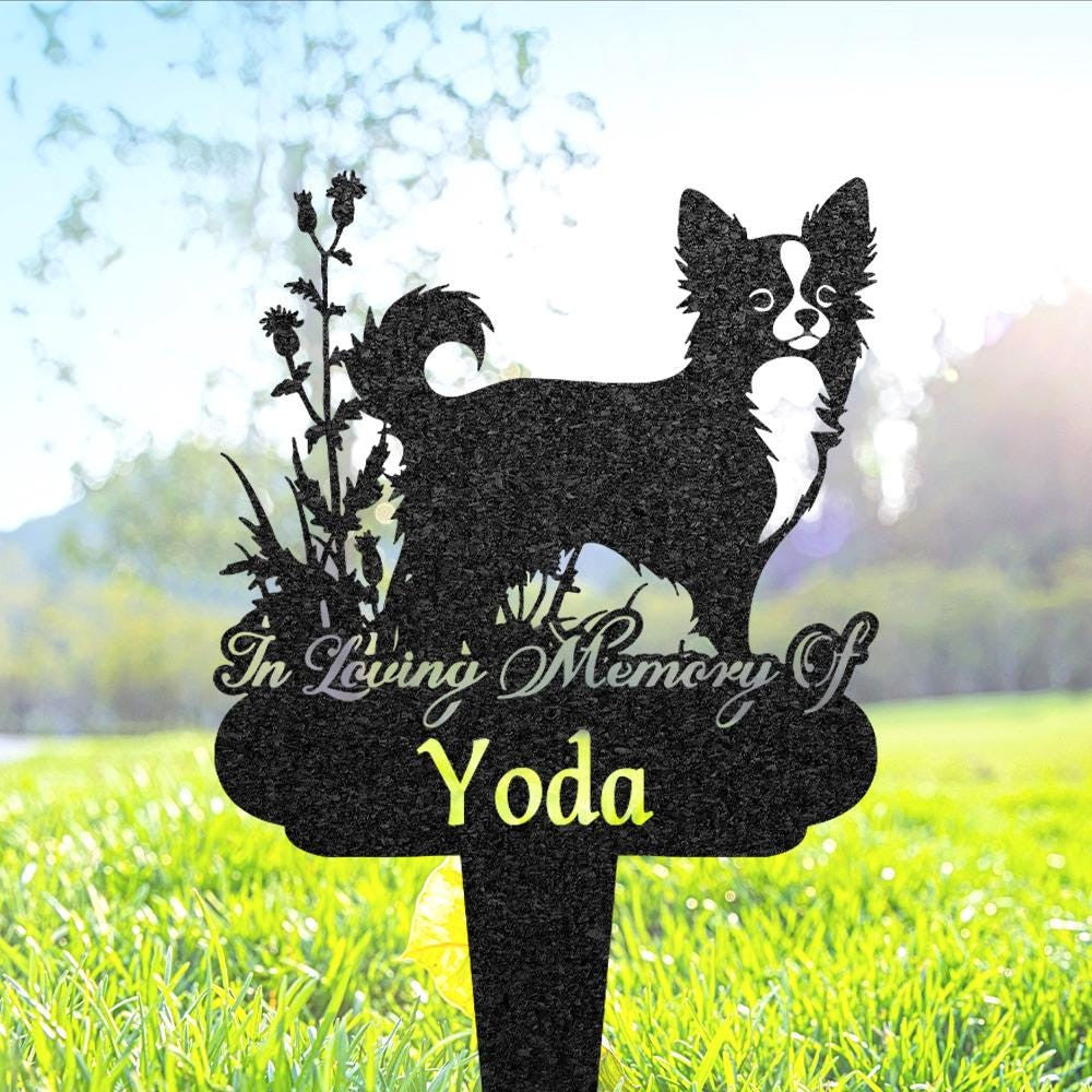 Custom Long Hair Chihuahua Memorial Burial Stake Metal Garden Sign Pet Loss Gift Yard Decor Pet Grave Marker Dog Lover Gift