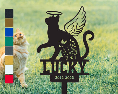 Personalized Cat Name Sign Metal Cat With Angel Wings Cat Grave Marker Outdoor Gardenyard Stakes Tombstone Cat Memorial Remembrance Sign