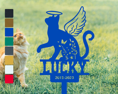 Personalized Cat Name Sign Metal Cat With Angel Wings Cat Grave Marker Outdoor Gardenyard Stakes Tombstone Cat Memorial Remembrance Sign