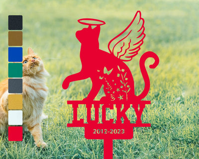 Personalized Cat Name Sign Metal Cat With Angel Wings Cat Grave Marker Outdoor Gardenyard Stakes Tombstone Cat Memorial Remembrance Sign
