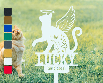 Personalized Cat Name Sign Metal Cat With Angel Wings Cat Grave Marker Outdoor Gardenyard Stakes Tombstone Cat Memorial Remembrance Sign