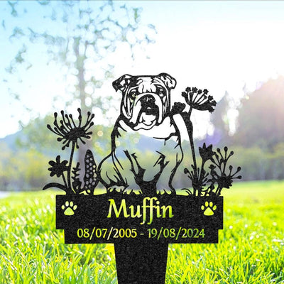 Personalized English Bulldog Memorial Plaque Custom Dog Metal Sign Yard Art Decor Pet Grave Marker Remembrance Sign Pet Loss Gift