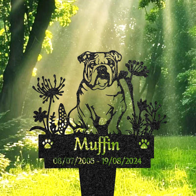 Personalized English Bulldog Memorial Plaque Custom Dog Metal Sign Yard Art Decor Pet Grave Marker Remembrance Sign Pet Loss Gift