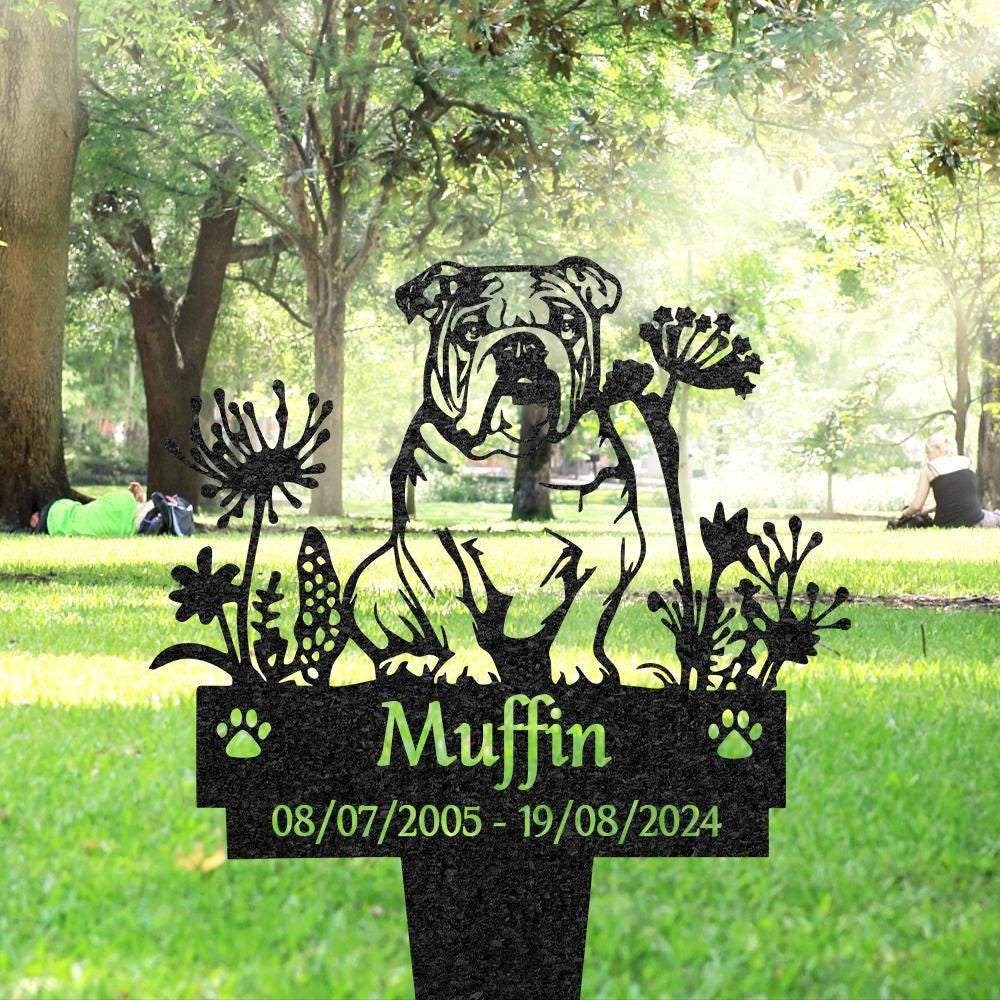 Personalized English Bulldog Memorial Plaque Custom Dog Metal Sign Yard Art Decor Pet Grave Marker Remembrance Sign Pet Loss Gift