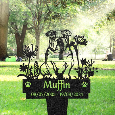 Personalized English Bulldog Memorial Plaque Custom Dog Metal Sign Yard Art Decor Pet Grave Marker Remembrance Sign Pet Loss Gift