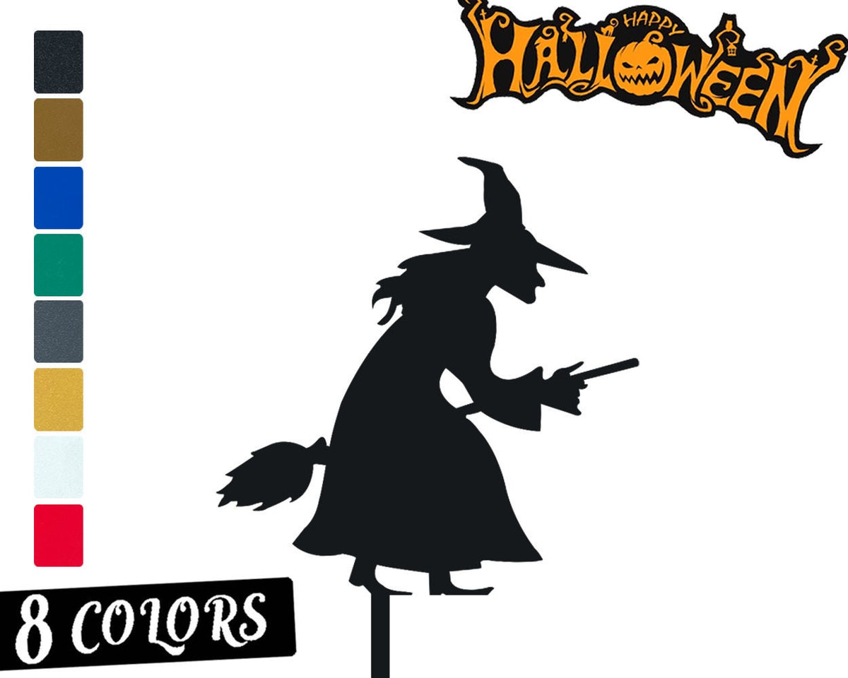 Halloween Decor Black Witch Metal Stake Halloween Sneaky Witch With Broomstick Yard Art Decor For Halloween Scary Witches For Halloween