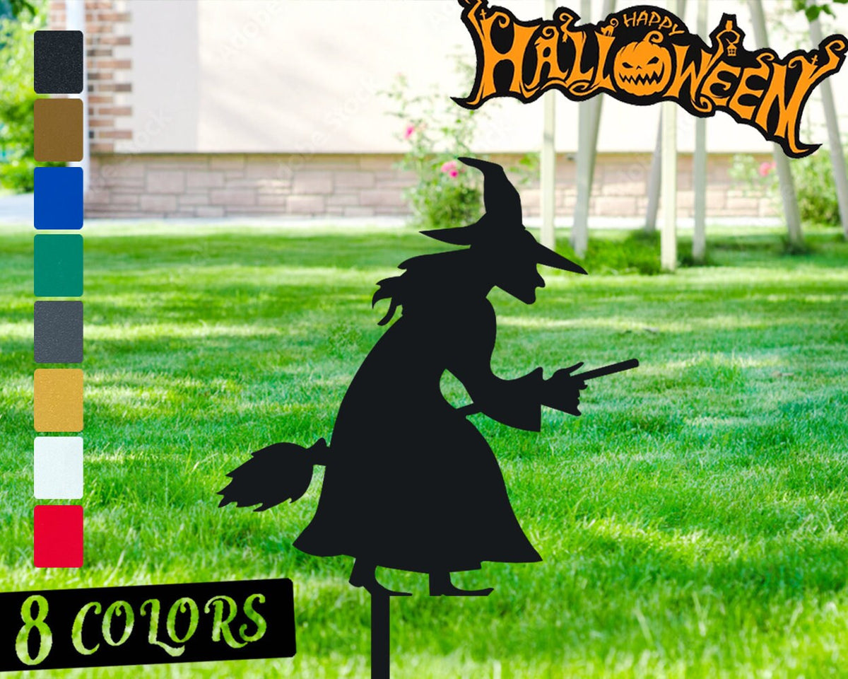 Halloween Decor Black Witch Metal Stake Halloween Sneaky Witch With Broomstick Yard Art Decor For Halloween Scary Witches For Halloween