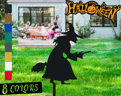 Halloween Decor Black Witch Metal Stake Halloween Sneaky Witch With Broomstick Yard Art Decor For Halloween Scary Witches For Halloween