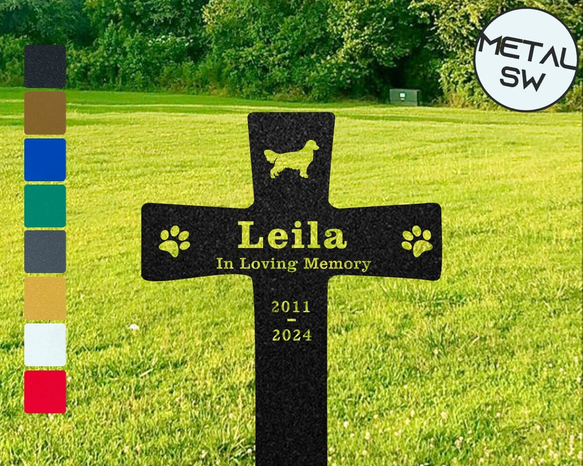 Golden Retriever Metal Grave Marker Cross Personalized Remembrance Stake Memorial Plaques Pet Memorial Garden Pet Cemetery Stake Dog Loss