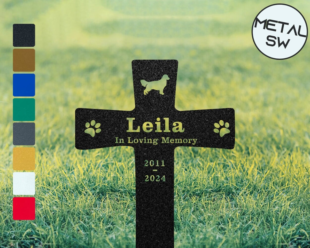 Golden Retriever Metal Grave Marker Cross Personalized Remembrance Stake Memorial Plaques Pet Memorial Garden Pet Cemetery Stake Dog Loss