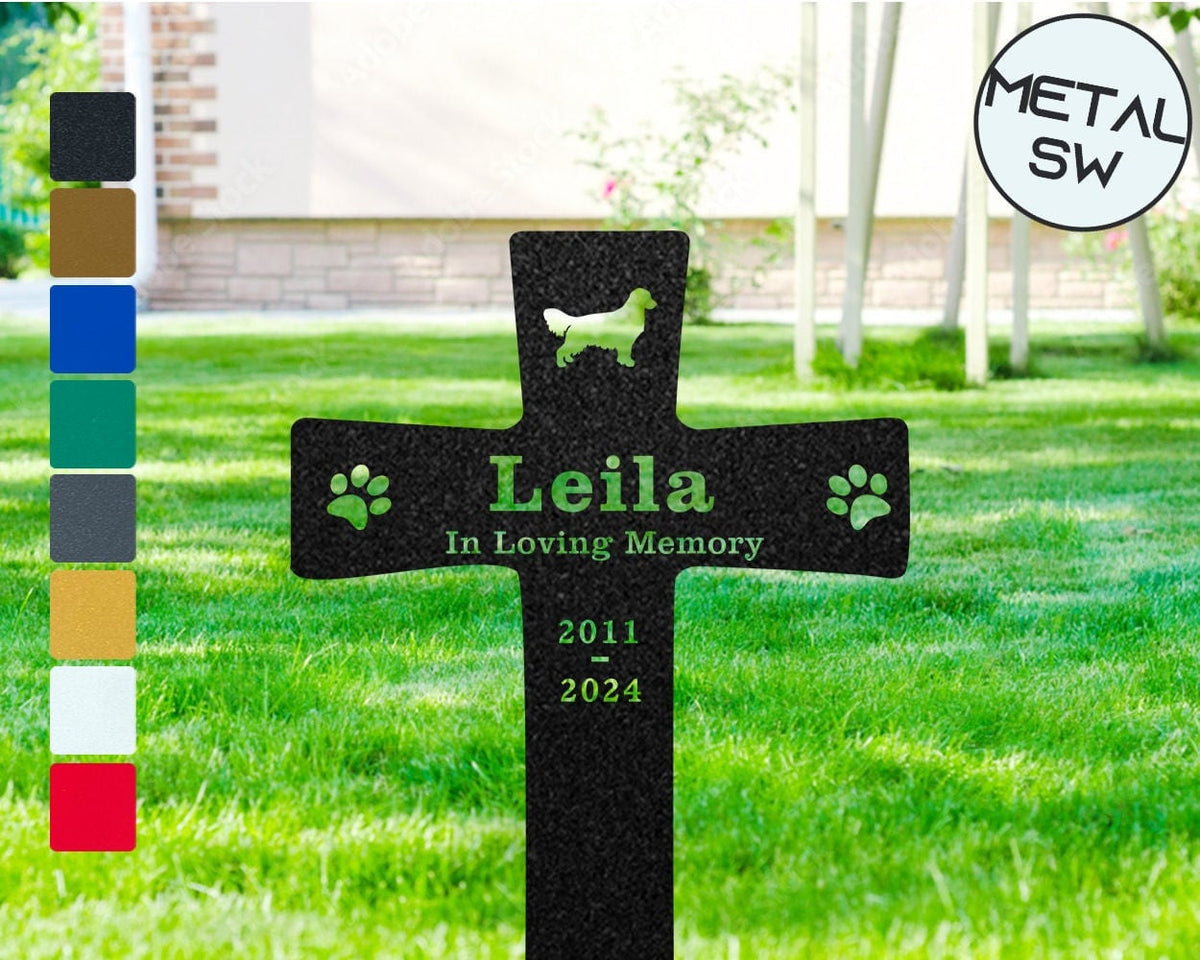 Golden Retriever Metal Grave Marker Cross Personalized Remembrance Stake Memorial Plaques Pet Memorial Garden Pet Cemetery Stake Dog Loss