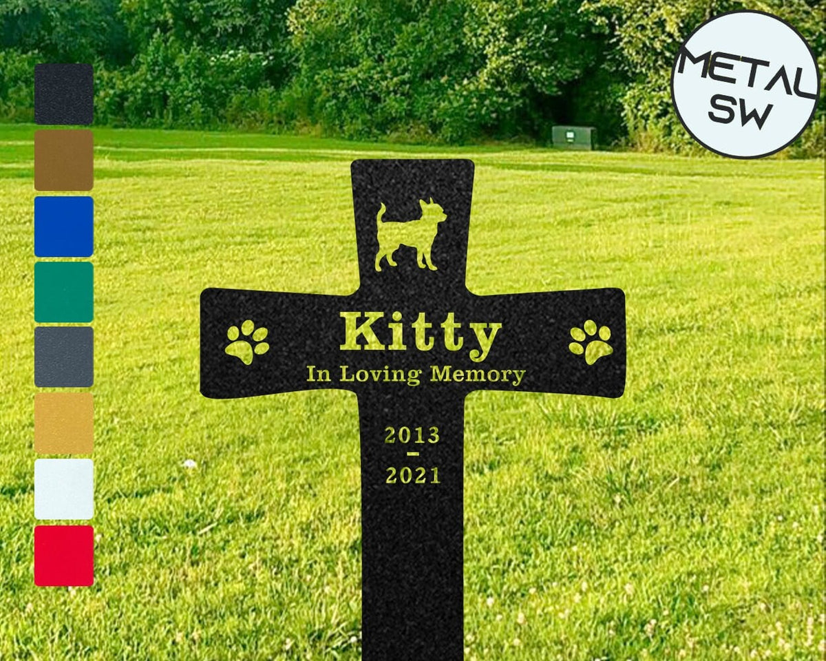 Personalized Chihuahua Metal Grave Marker Cross Pet Loss Gift Memorial Plaques For Yard Chihuahua Memorial Garden Cemetery Metal Garden Sign