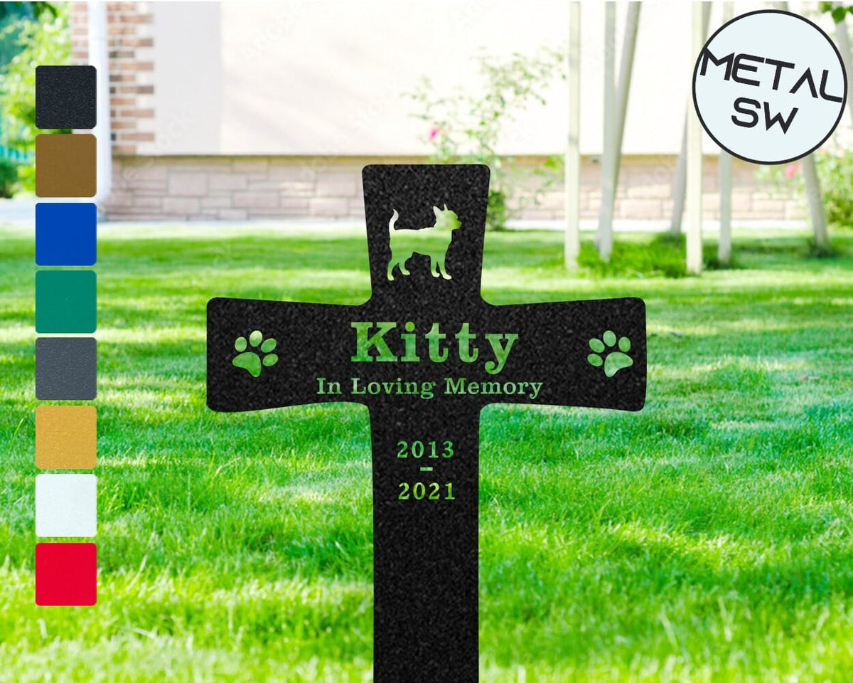 Personalized Chihuahua Metal Grave Marker Cross Pet Loss Gift Memorial Plaques For Yard Chihuahua Memorial Garden Cemetery Metal Garden Sign