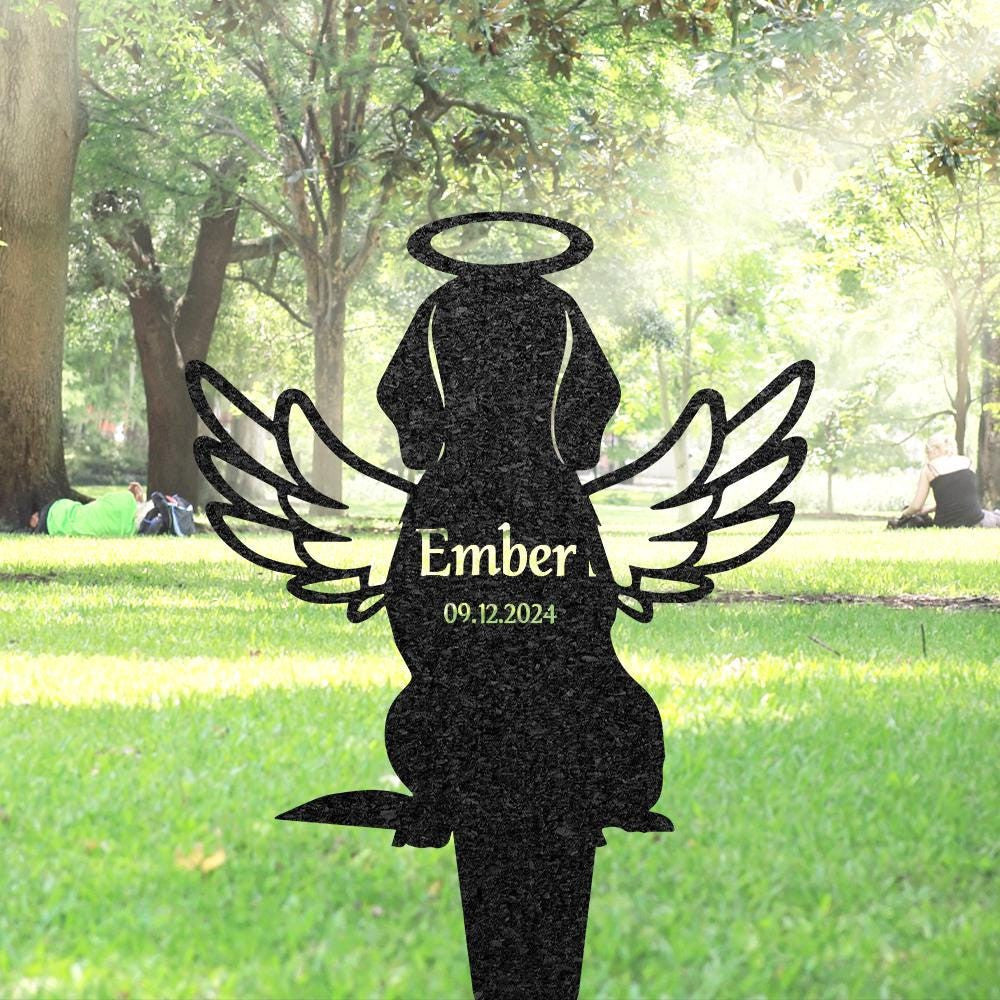 Personalized Beagle Dog Grave Marker With Angel Wings Custom Dog Memorial Metal Garden Sign Outdoor Pet Tombstone Flowerbed Decor