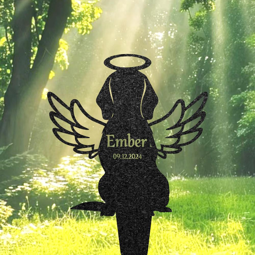Personalized Beagle Dog Grave Marker With Angel Wings Custom Dog Memorial Metal Garden Sign Outdoor Pet Tombstone Flowerbed Decor