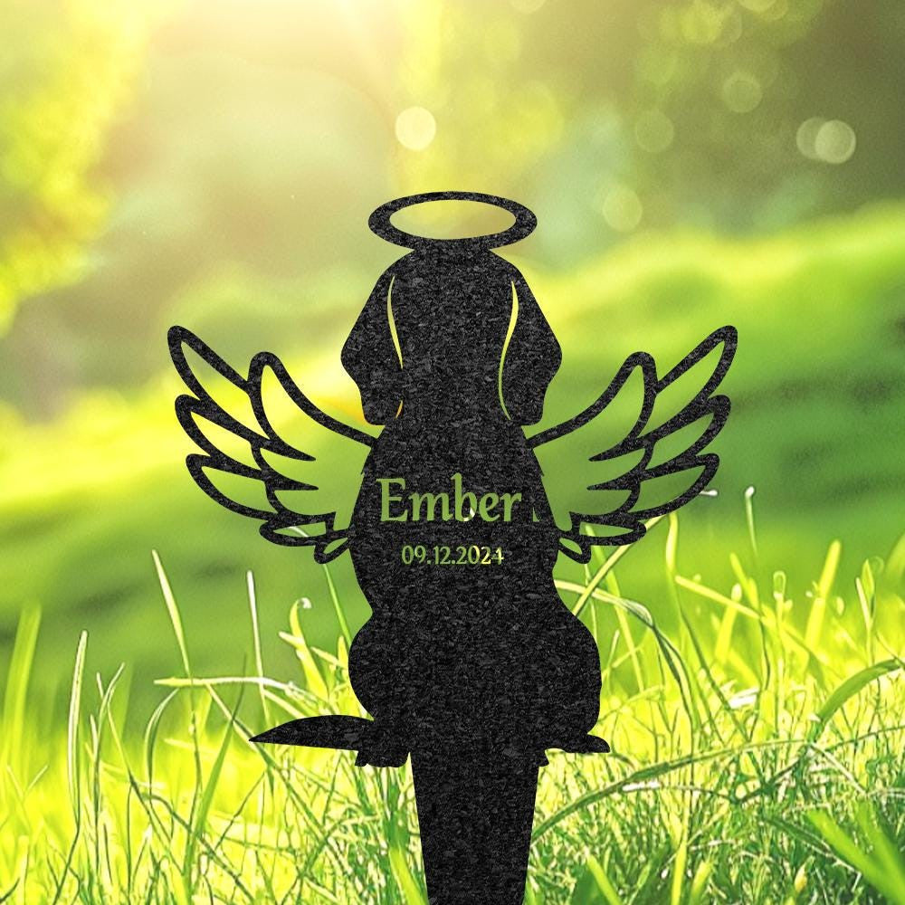 Personalized Beagle Dog Grave Marker With Angel Wings Custom Dog Memorial Metal Garden Sign Outdoor Pet Tombstone Flowerbed Decor