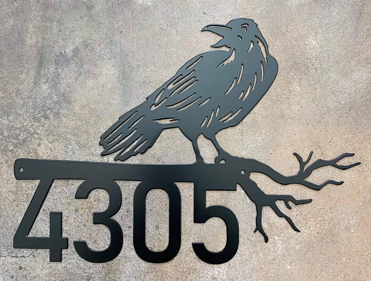 Crow Metal Address Sign Front Porch House Numbers Plaque Crow And Tree Limb Address Sign Housewarming The Raven Halloween Christmas