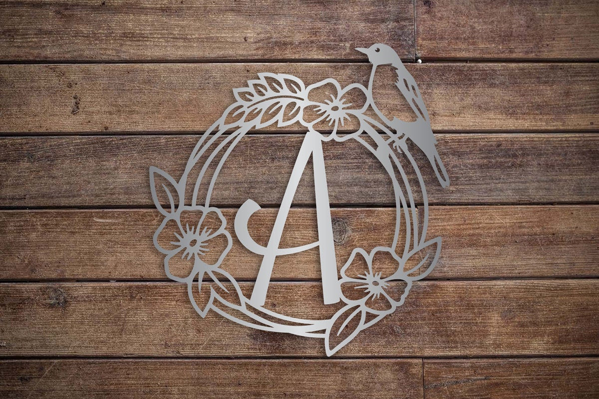 Customized Bird Nest Monogram Metal Decor - Metal Bird Sign - Metal Bird Door Decor - Bird Metal Hanging - Housewarming - Christmas Gift