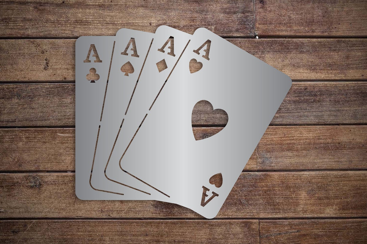 Four Aces Metal Wall Hanging - Lucky Poker Hand Wall Decor - Man Cave Decor - Card Game - Game Room Decor - Christmas - Father's Day Gift