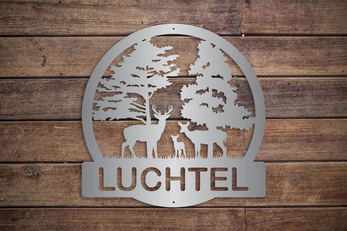 Deer Family Forest Mountains Metal Sign-Wall Decor- Outdoor Sign-Custom-Personalized Sign-Fall-Autumn- Hunting - Perfect Gift Christmas