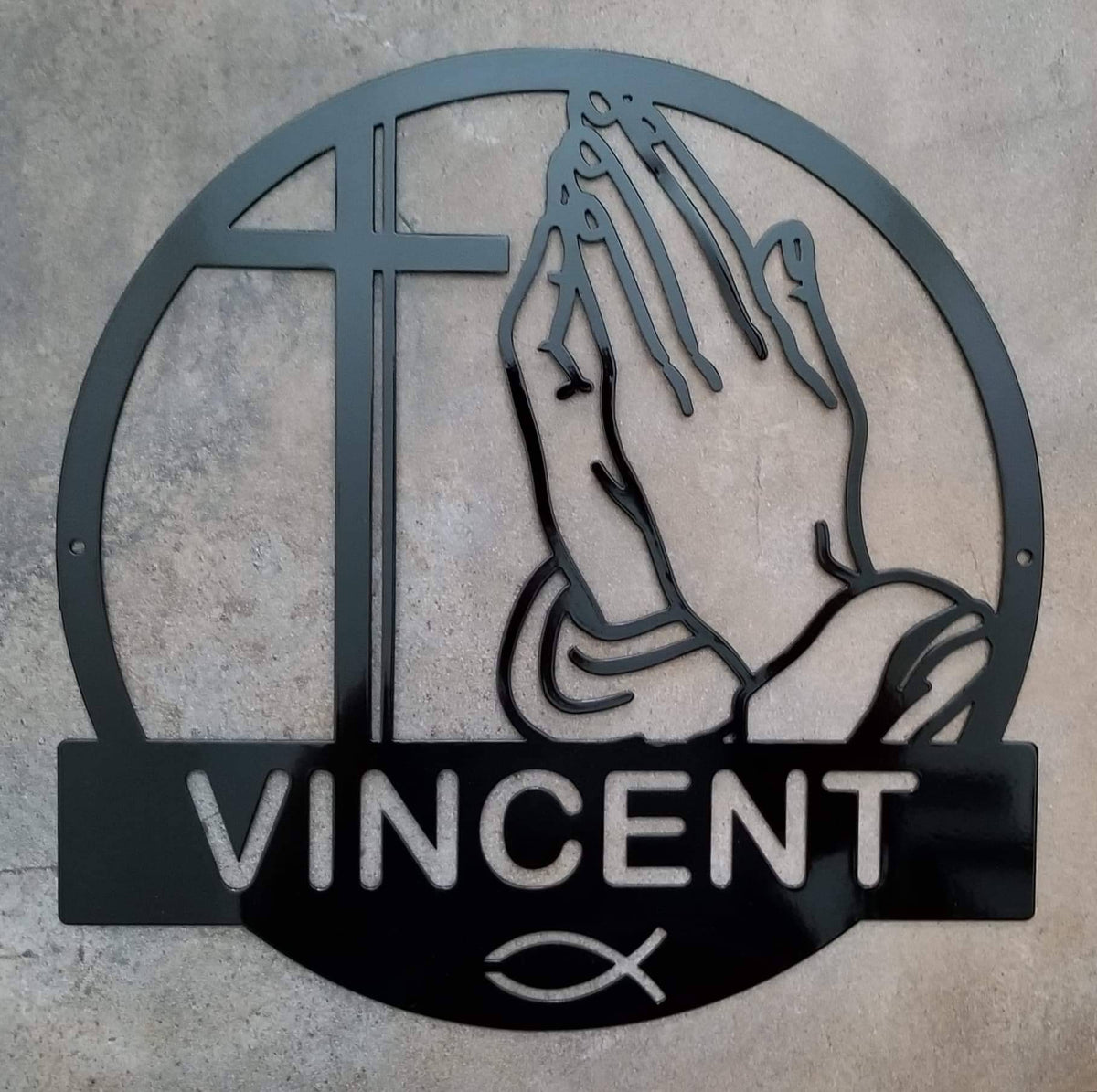 Personalized Metal Home Wall Decor - Praying Hands - Religious Decor - Pray For Us - Church - Wedding - Baptism - Easter - Christmas Gifts