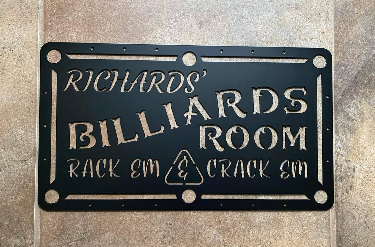 Personalized Billiard Room Rack Em Crack Em - Billiards Room - Game Room Metal Name Sign Wall Hanging Man Cave Christmas Gift
