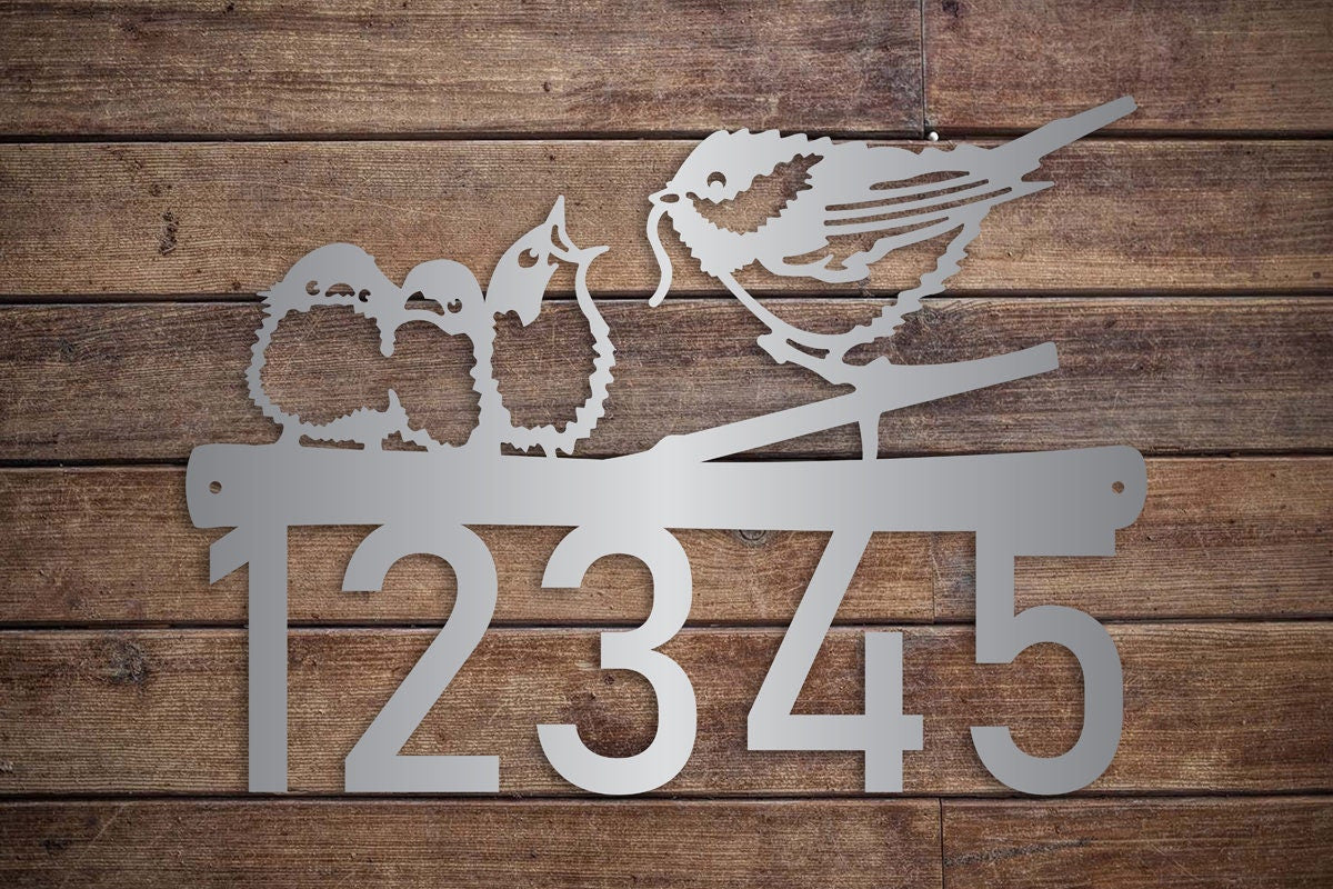 Robin Mother And Babies Address Metal Sign Front Porch House Numbers Plaque Birds And Tree Limb Address Sign Realtor Gift Christmas