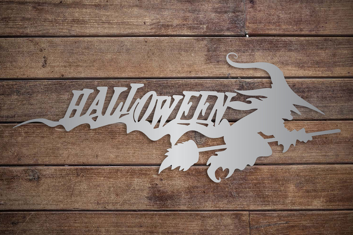 Halloween Metal Sign With Spooky Witch On A Broom - Fall Home Wall Decor - Halloween - Homemade Halloween Sign - Spooky Halloween Metal Sign
