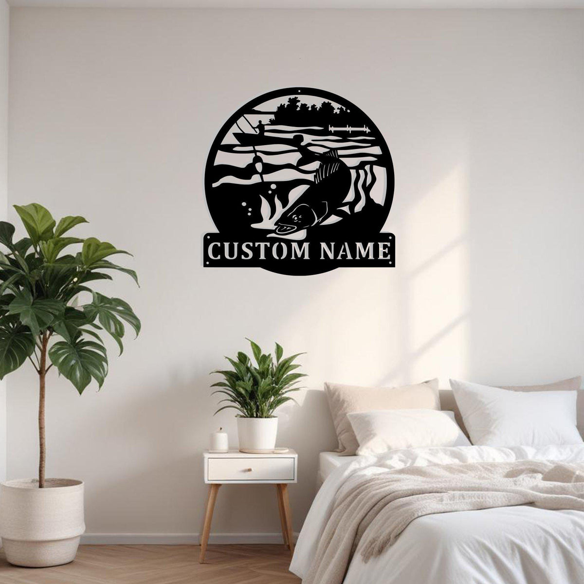 Custom Walleye Fishing Metal Sign Wall Art With Led Light Personalized Walleye Fisher Name Sign Decoration For Room Fish Metal Led Wall Decor