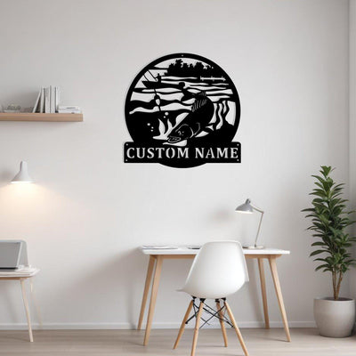 Custom Walleye Fishing Metal Sign Wall Art With Led Light Personalized Walleye Fisher Name Sign Decoration For Room Fish Metal Led Wall Decor