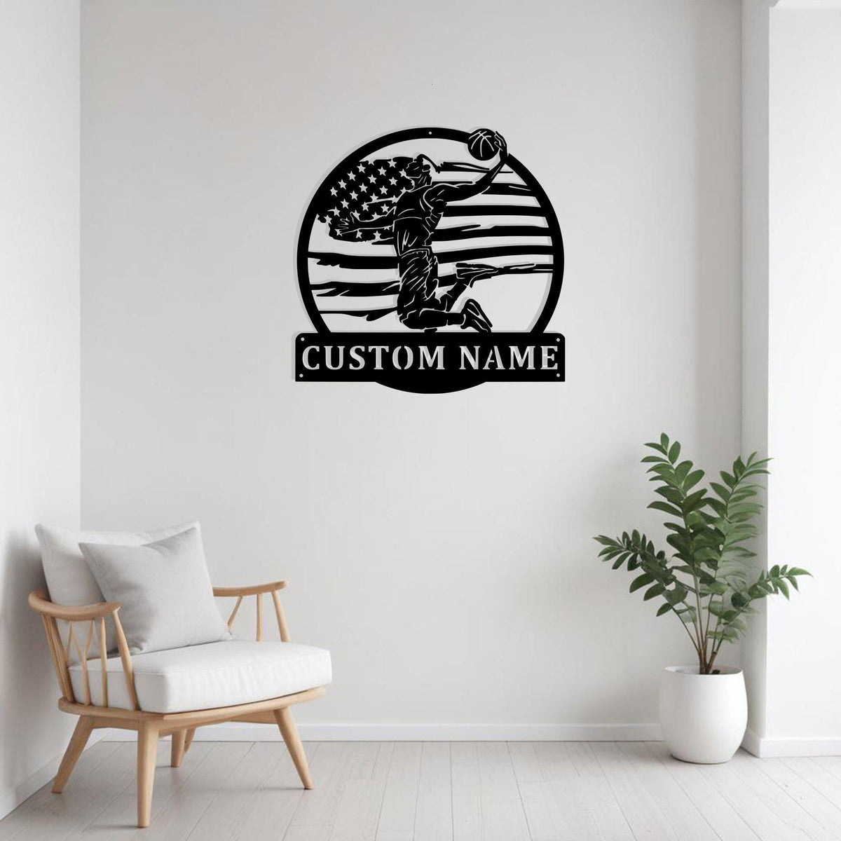 Custom Us Flag Basketball Player Metal Sign Wall Art With Led Light Personalized Basketball Name Sign Decoration For Room Basketball Led Decor