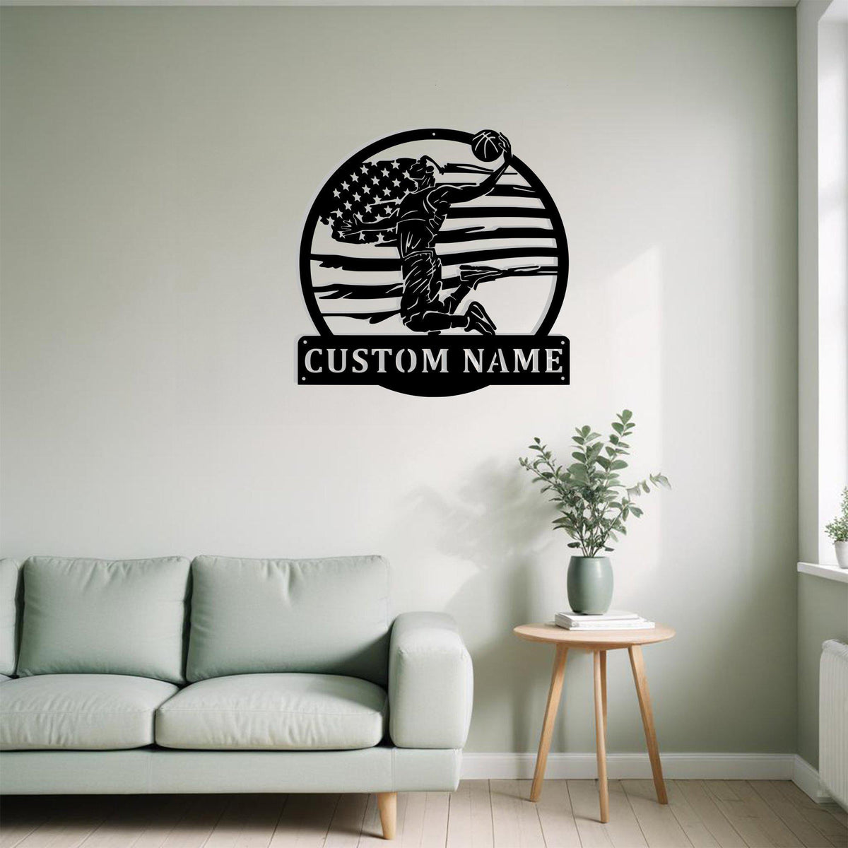 Custom Us Flag Basketball Player Metal Sign Wall Art With Led Light Personalized Basketball Name Sign Decoration For Room Basketball Led Decor