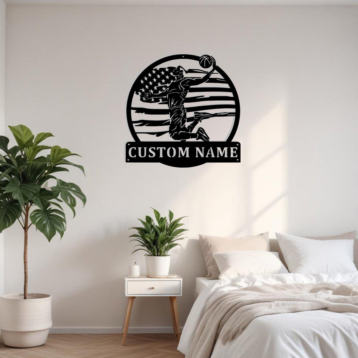 Custom Us Flag Basketball Player Metal Sign Wall Art With Led Light Personalized Basketball Name Sign Decoration For Room Basketball Led Decor