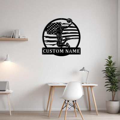 Custom Us Flag Basketball Player Metal Sign Wall Art With Led Light Personalized Basketball Name Sign Decoration For Room Basketball Led Decor