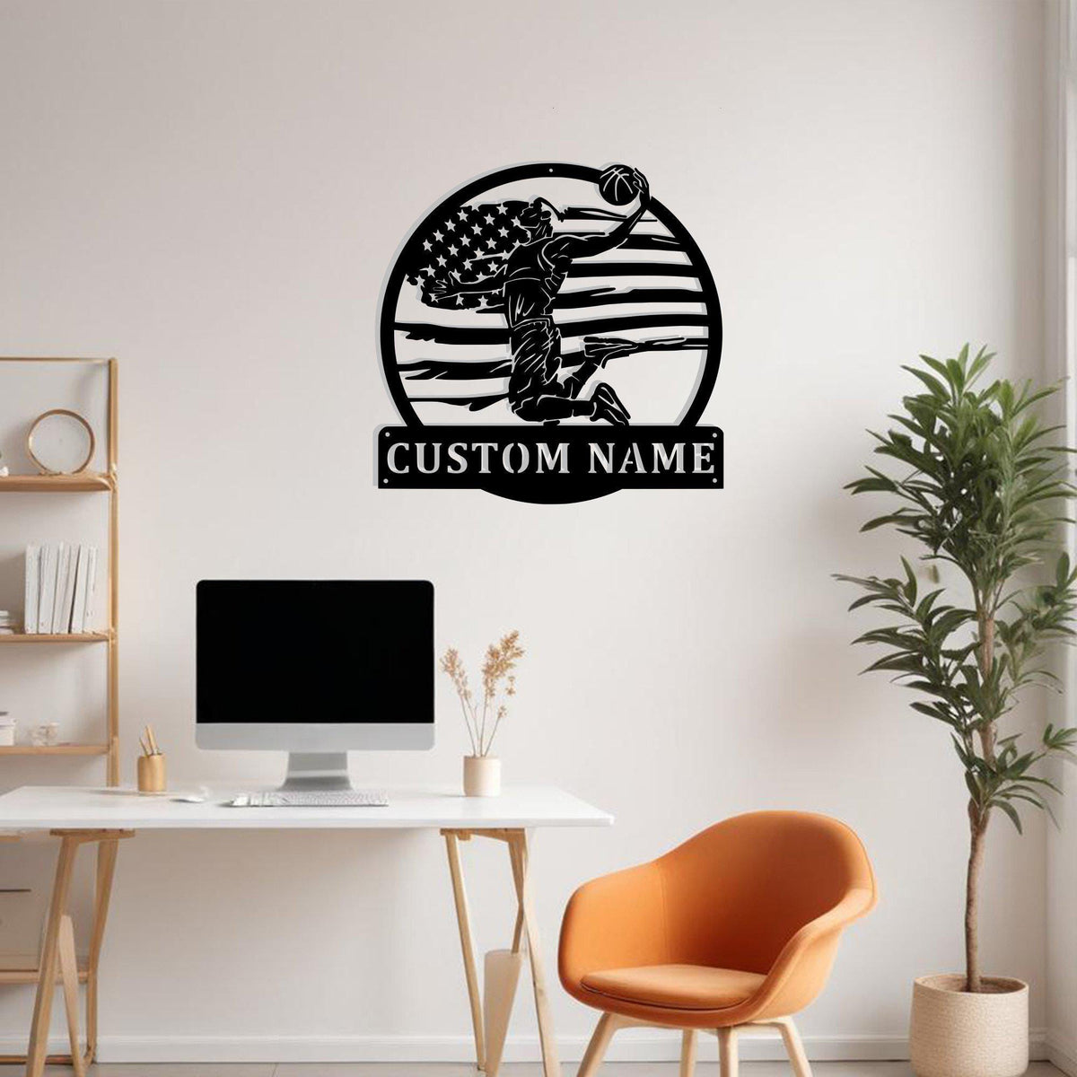 Custom Us Flag Basketball Player Metal Sign Wall Art With Led Light Personalized Basketball Name Sign Decoration For Room Basketball Led Decor