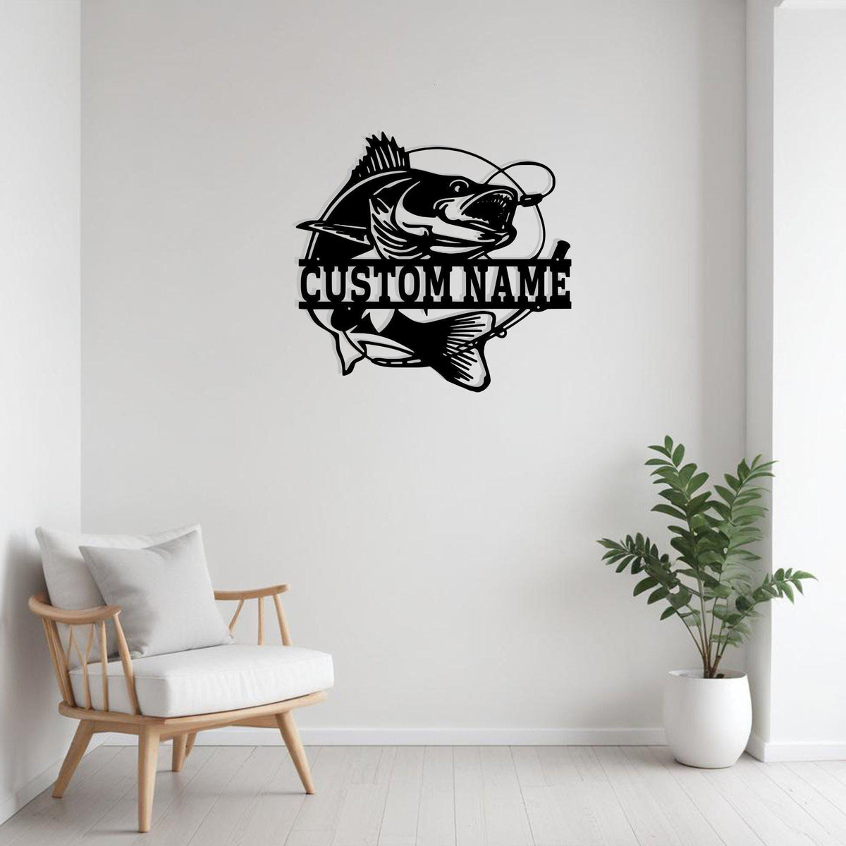 Custom Walleye Fishing Metal Sign Wall Art With Led Light Personalized Walleye Fish Name Sign Decoration For Room Fish Metal Led Wall Decor