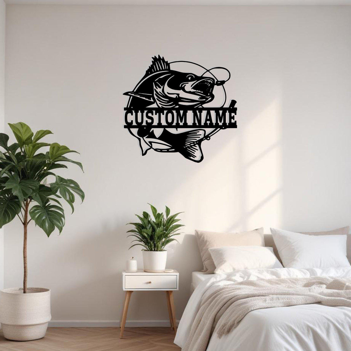 Custom Walleye Fishing Metal Sign Wall Art With Led Light Personalized Walleye Fish Name Sign Decoration For Room Fish Metal Led Wall Decor