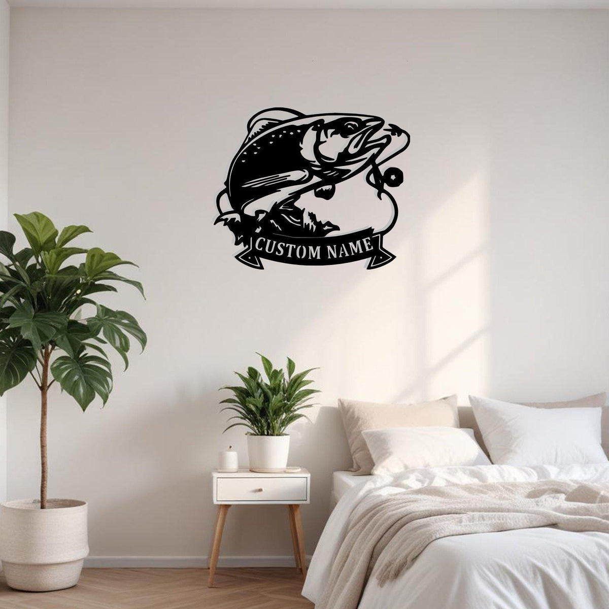Custom Trout Fishing Metal Sign Wall Art With Led Light Personalized Trout Fish Name Sign Decoration For Room Fish Metal Led Wall Decor