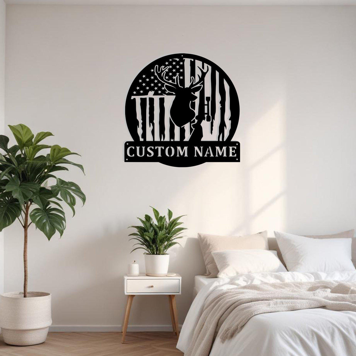 Custom Us Flag Deer Hunting Metal Sign Wall Art With Led Light Personalized Deer Hunter Name Sign Decoration For Room Hunting Led Wall Decor